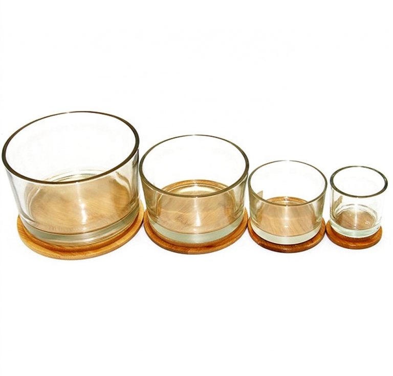 Clear cylinder glass candle jar with wooden lid candle jar wholesale