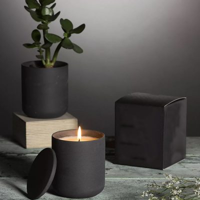 Ceramic black frosted candle jars with lid