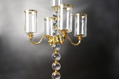 Tall clear glass crystal candle holders (4)