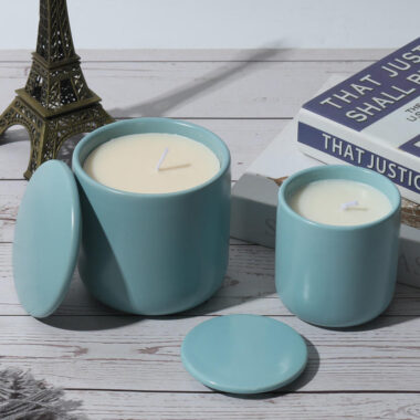Alt：Creative Macaron Ceramic Candle Jar Manufacturer with Lid