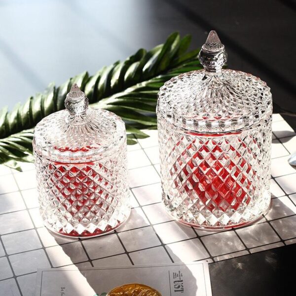 Glass Candle Jar with Crystal Carved Lid
