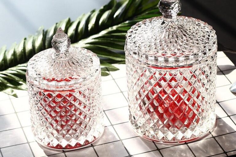Glass Candle Jar with Crystal Carved Lid