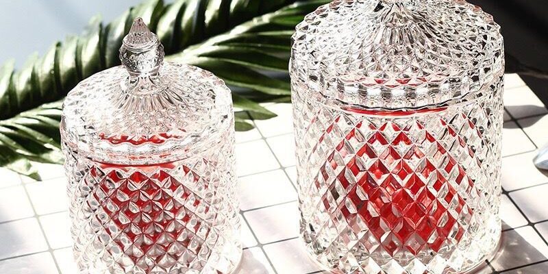 Glass Candle Jar with Crystal Carved Lid
