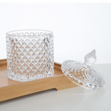 Glass Candle Jar with Crystal Carved Lid
