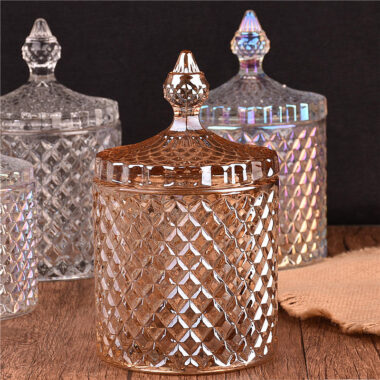 Glass Candle Jar with Crystal Carved Lid