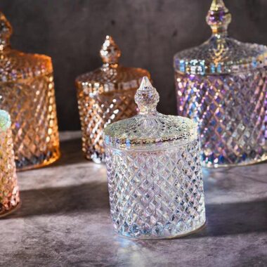 Glass Candle Jar with Crystal Carved Lid
