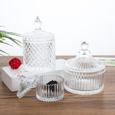 Glass Candle Jar with Crystal Carved Lid