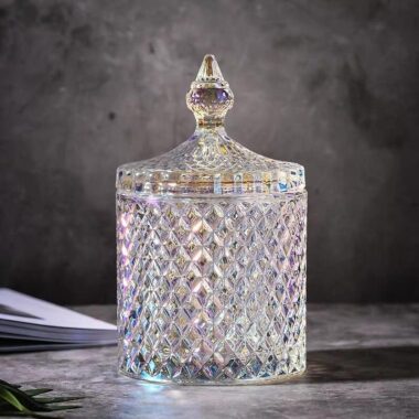 Glass Candle Jar with Crystal Carved Lid
