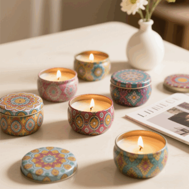 Wax Candles with Crystals and Flowers