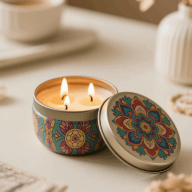 Wax Candles with Crystals and Flowers