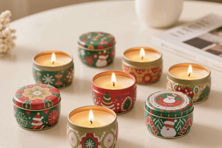 Wax Candles with Crystals and Flowers