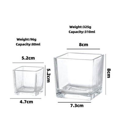 Transparent square glass candle jars